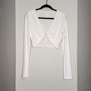 ALO Yoga Ribbed Knotty Long Sleeve cropped top size L white NWOT